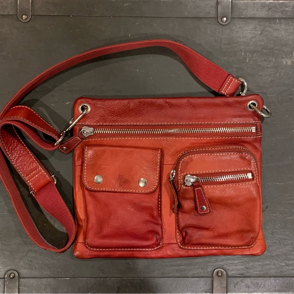 Vintage Fossil Sutter Soft Leather Crossbody Women's Shoulder Bag Brick Red